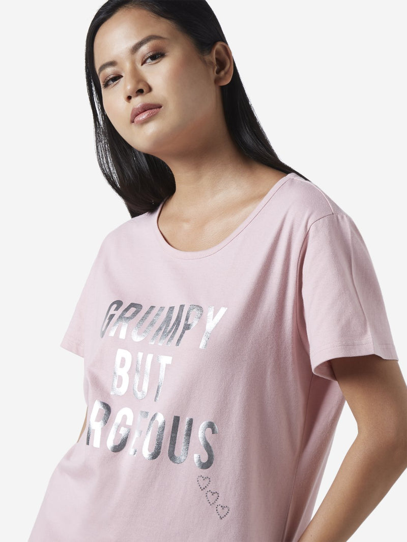 Wunderlove Pink Text Print T-Shirt And Pyjama