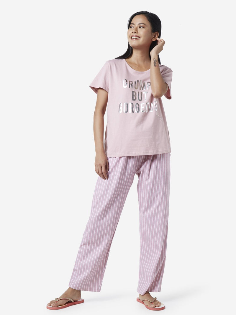 Wunderlove Pink Text Print T-Shirt And Pyjama