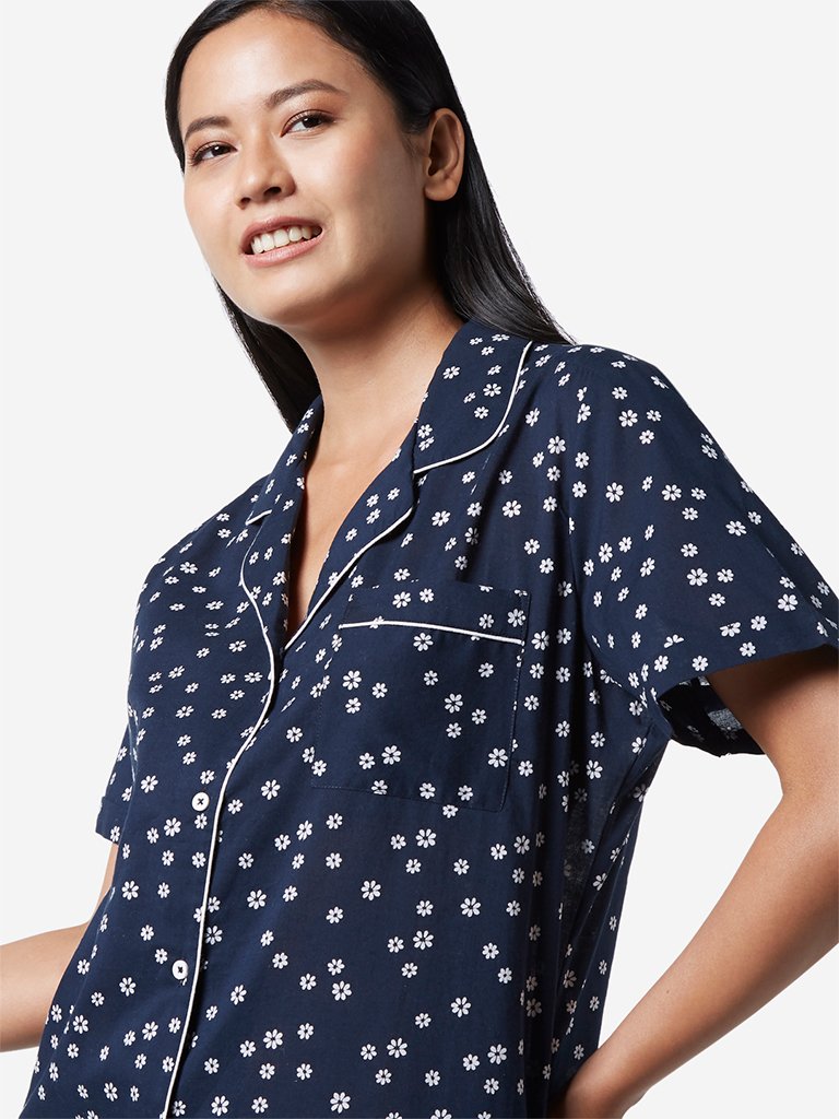 Wunderlove Navy Floral Shirt And Capris Set