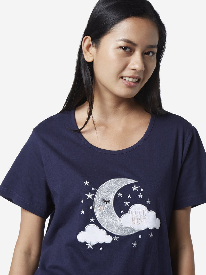 Wunderlove Navy Moon T-Shirt And Capris Set