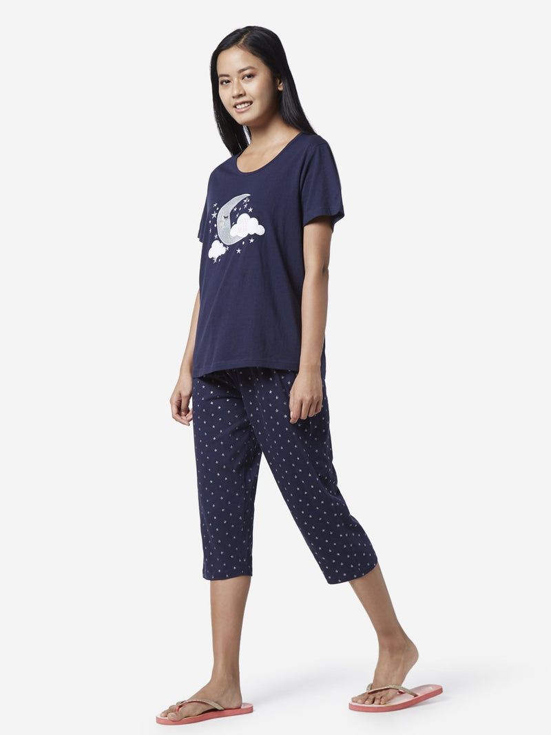 Wunderlove Navy Moon T-Shirt And Capris Set