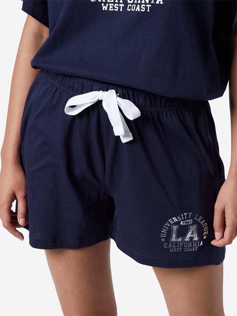 Wunderlove Navy Text Pattern Shorts