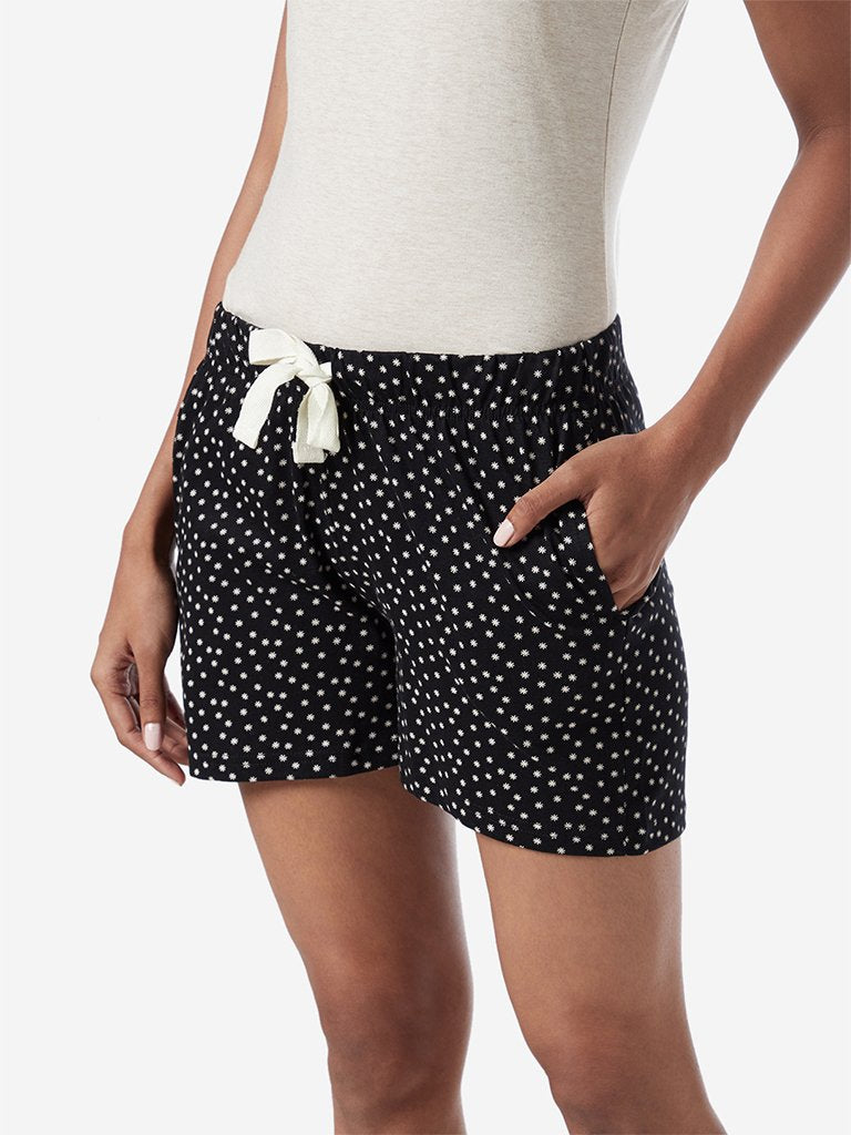 Wunderlove Black Snowflake Printed Shorts