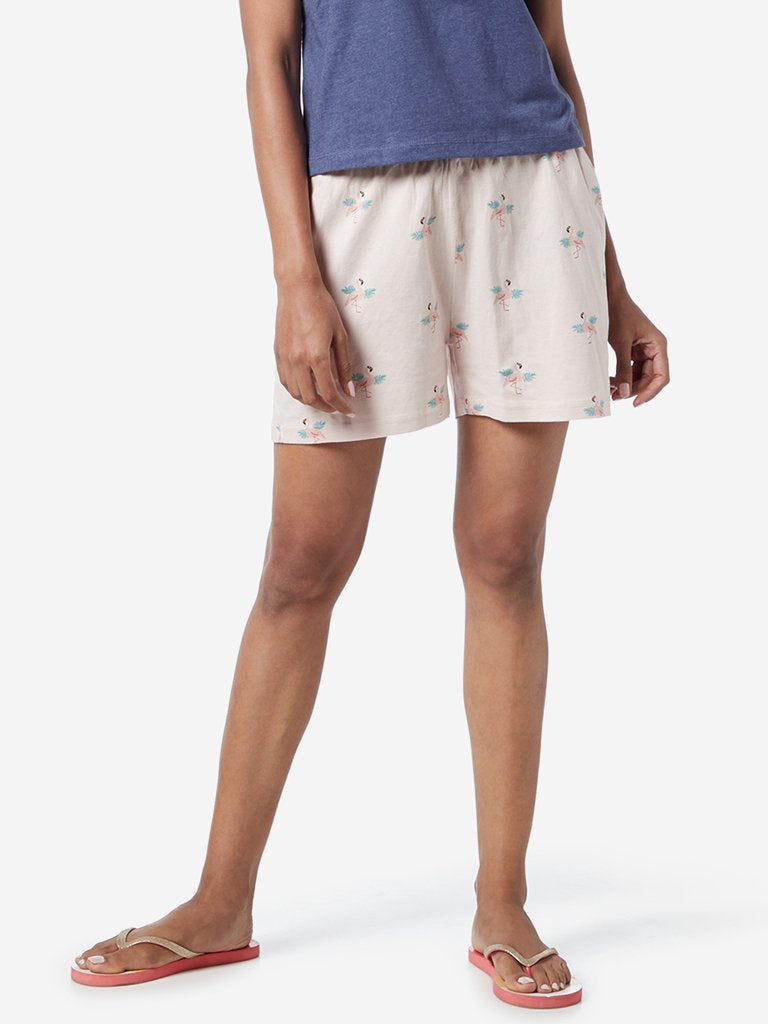 Wunderlove Light Pink Flamingo Print Shorts