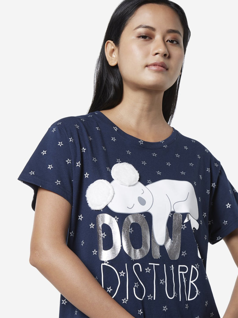 Wunderlove Navy Koala Star Print Nightdress