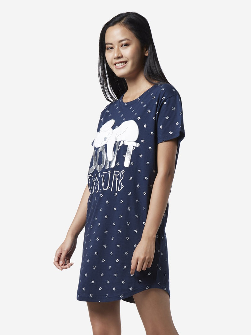 Wunderlove Navy Koala Star Print Nightdress