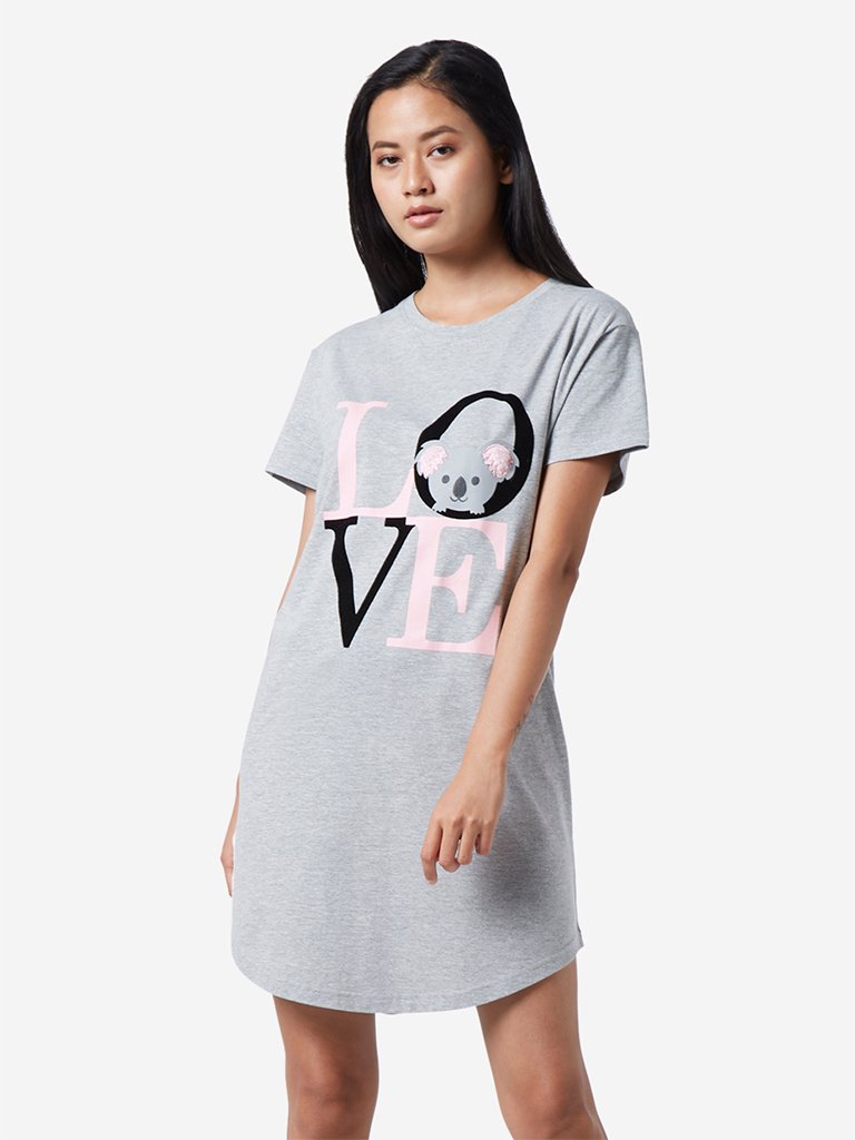 Wunderlove Grey Koala Text Pattern Nightdress