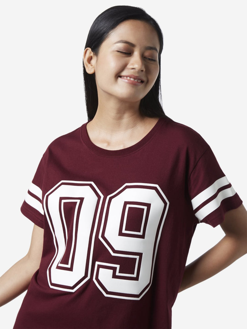 Wunderlove Maroon Numerical Print Nightdress