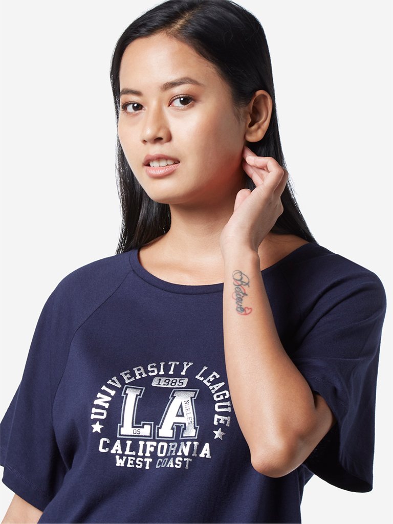 Wunderlove Navy Text Pattern T-Shirt