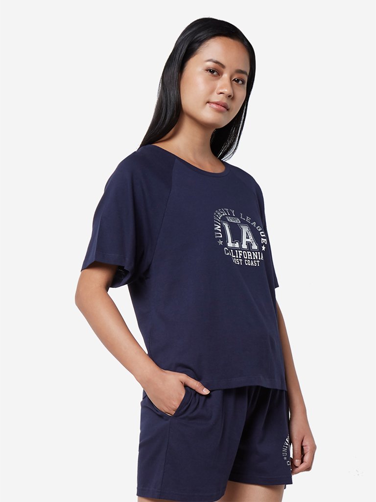 Wunderlove Navy Text Pattern T-Shirt