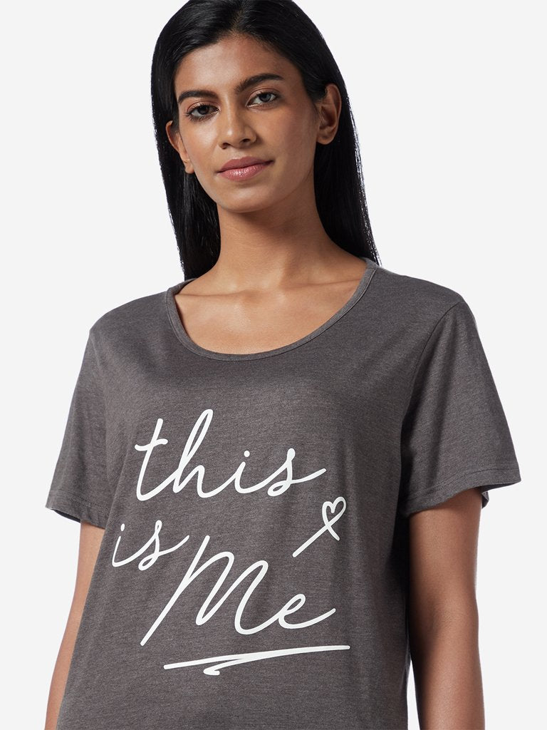 Wunderlove Dark Grey Typographic Print T-Shirt