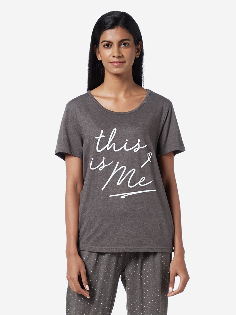 Wunderlove Dark Grey Typographic Print T-Shirt