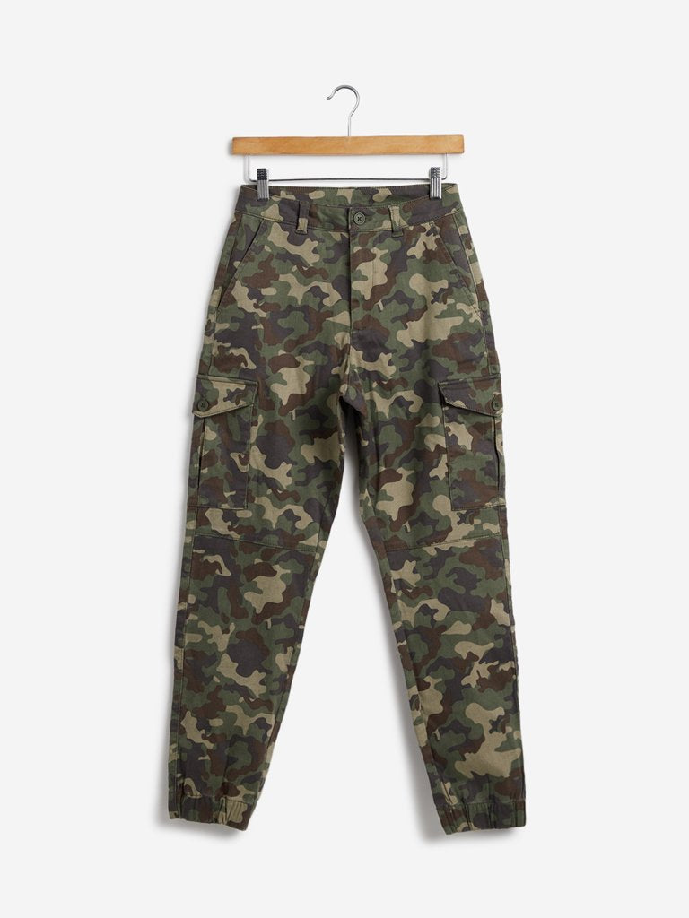 Nuon Khaki Camouflage Print Slim Fit Tim Joggers