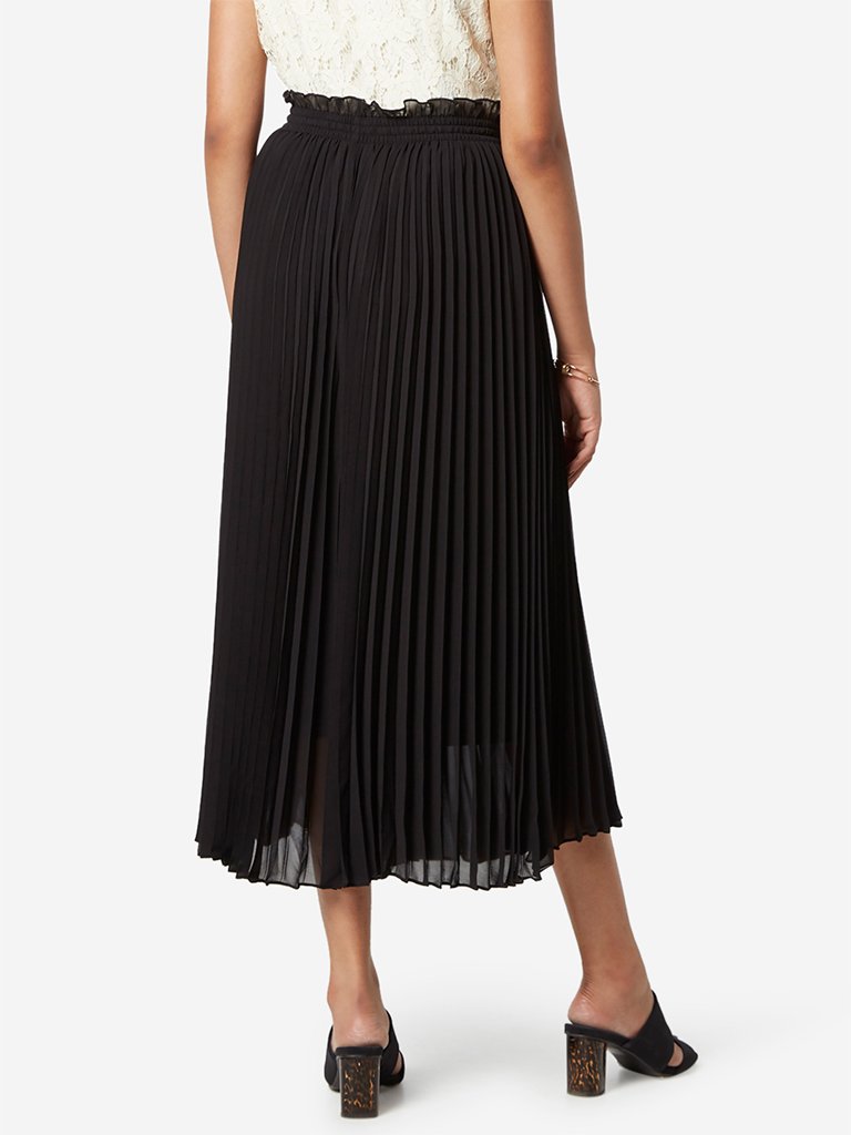 Wardrobe Black Pleated Flared Trousers