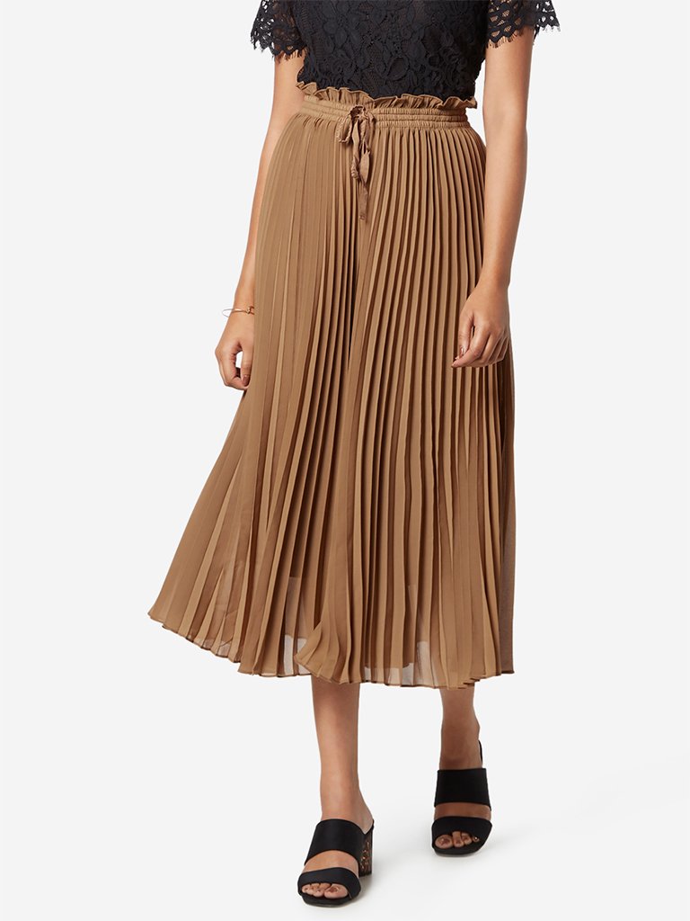 Wardrobe Light-Brown Pleated Flared Trousers