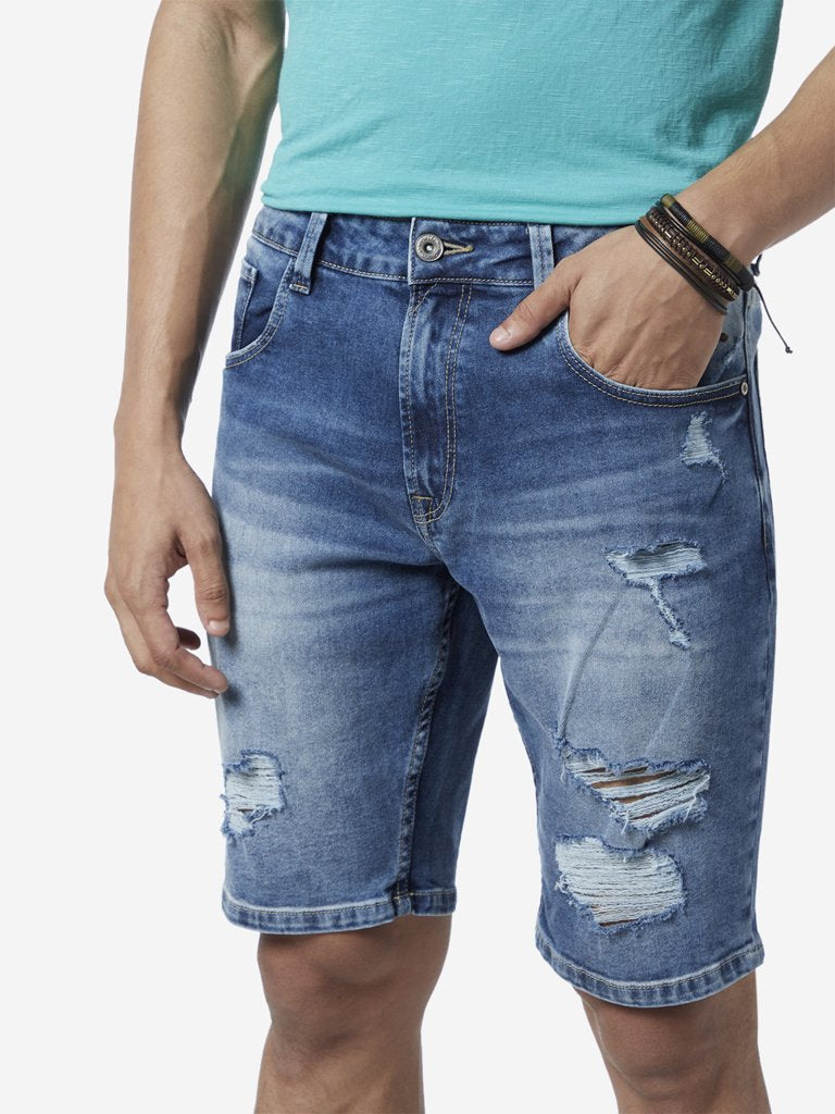 Nuon Blue Hendrix Distressed Slim Fit Shorts