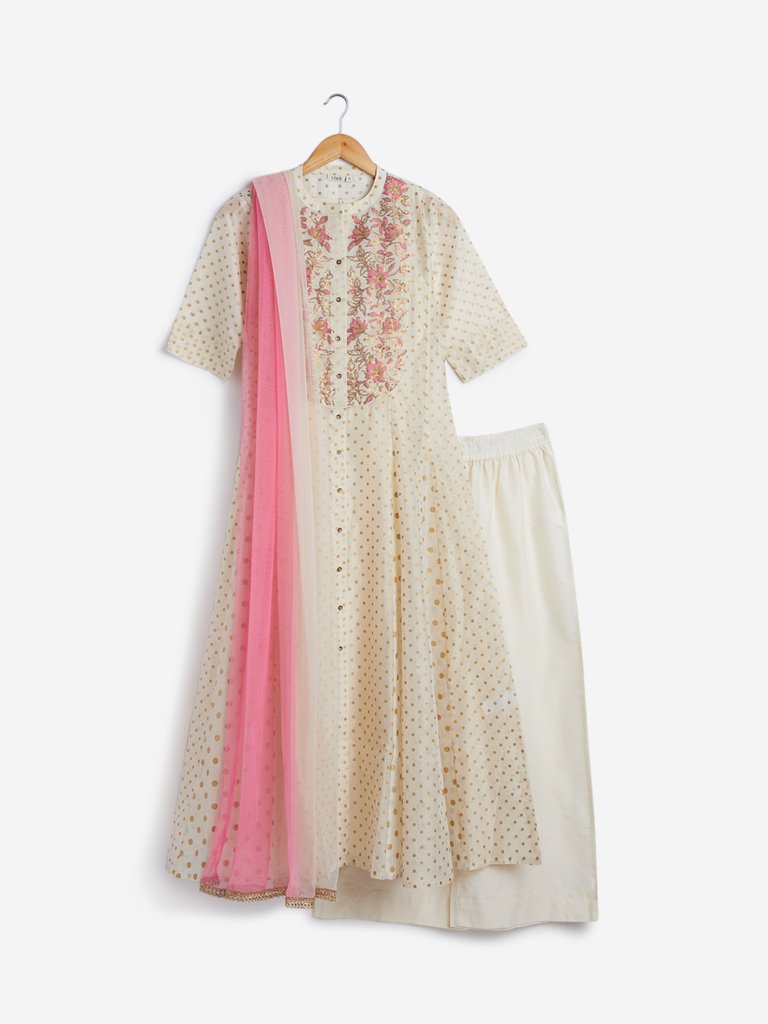 Vark Off-White Kurta, Dupatta and Palazzos Set