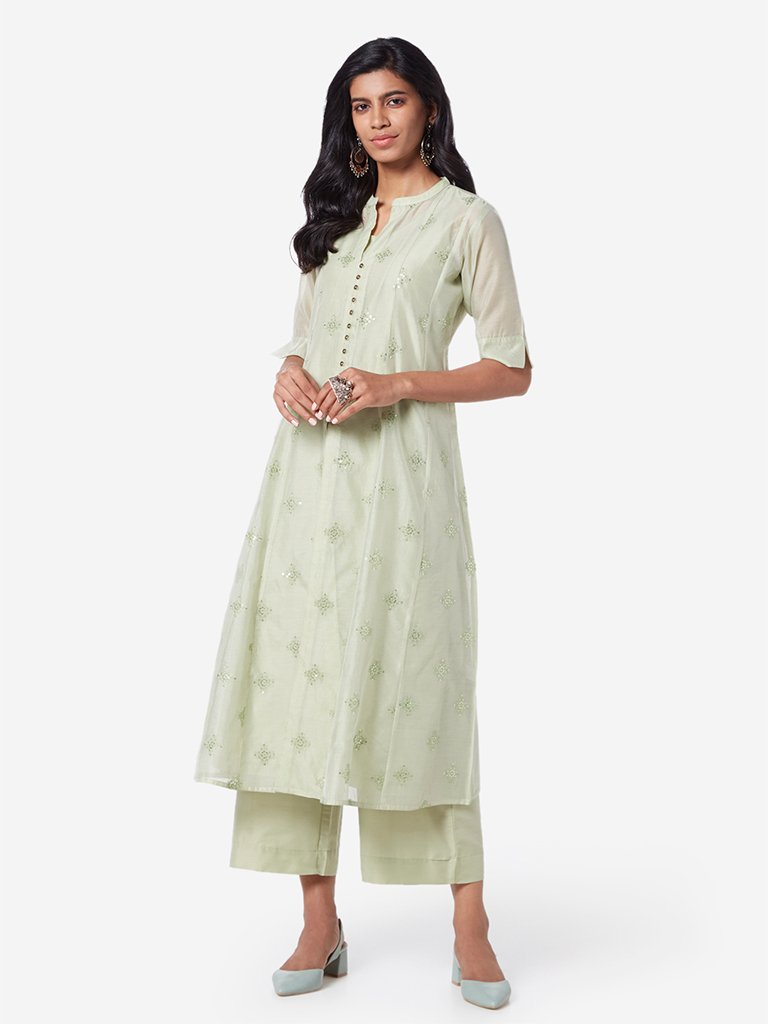 Vark Mint Kurta, Inner And Palazzos Set