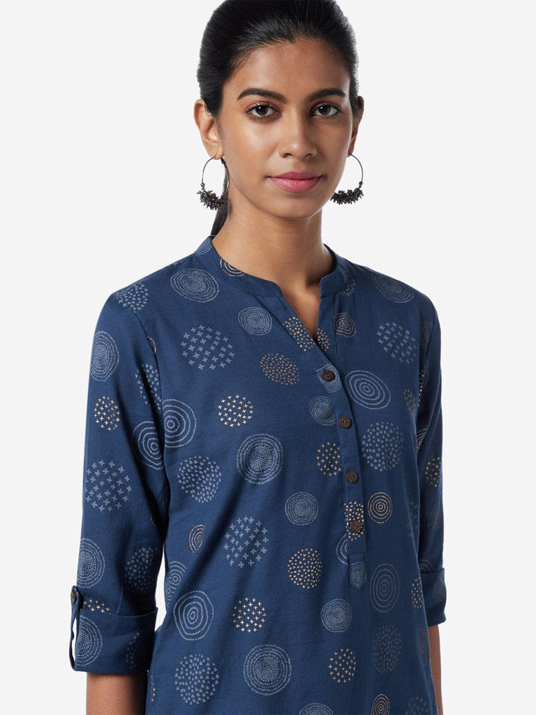 Utsa Indigo High-Low Circular Pattern Kurti