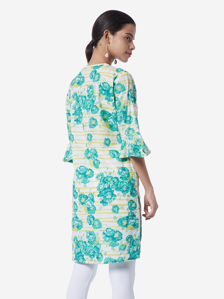 Utsa Green Straight Floral Print Kurta