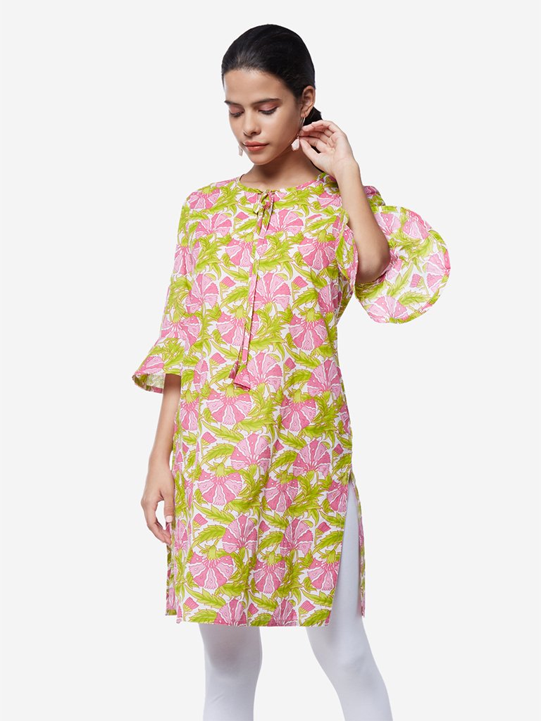 Utsa Lime Straight Floral Printed Kurta