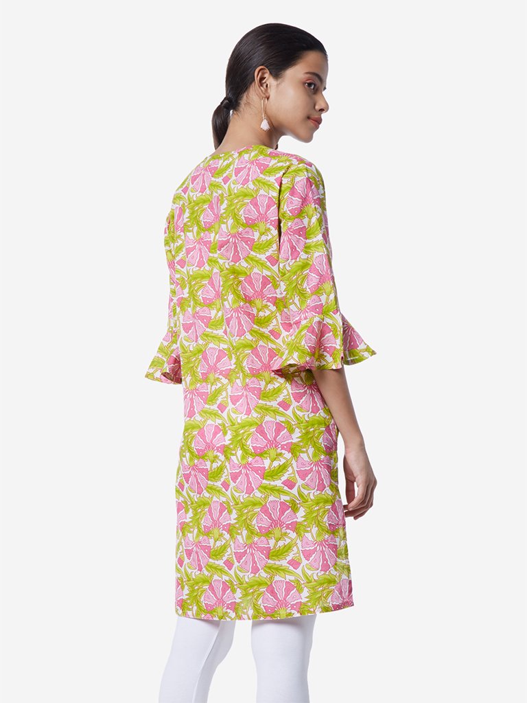 Utsa Lime Straight Floral Printed Kurta