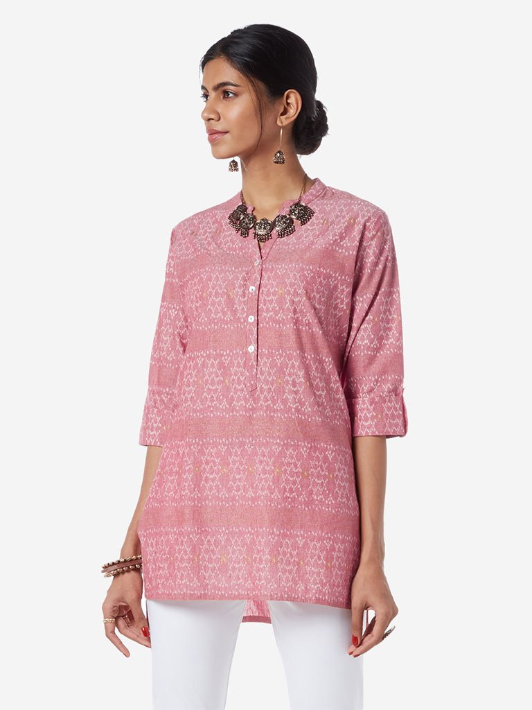 Utsa Pink Ikat Print High-Low Kurti