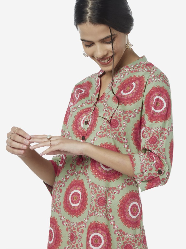 Utsa Green Ethnic Patterned Straight Kurta