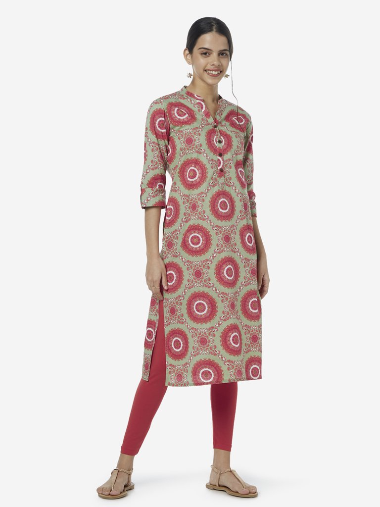 Utsa Green Ethnic Patterned Straight Kurta
