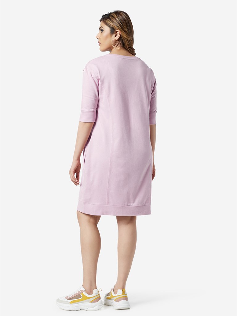 Sassy Soda Curve Light Pink Text Printed Dress