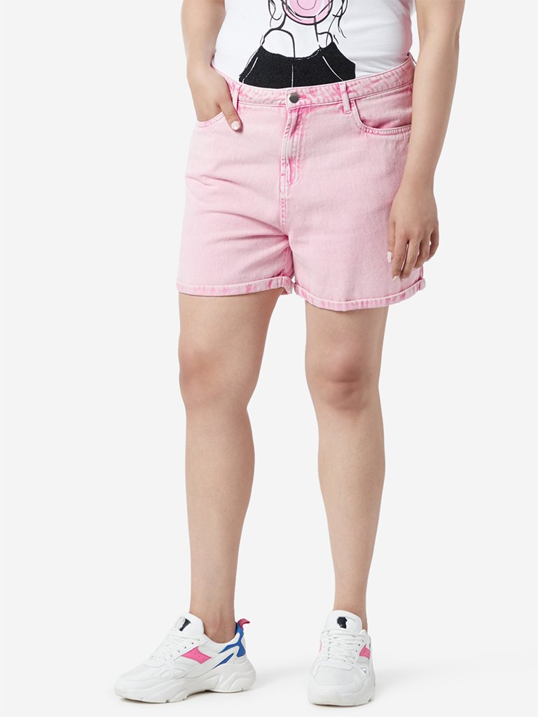Sassy Soda Curve Pink Pure-Cotton Denim Shorts