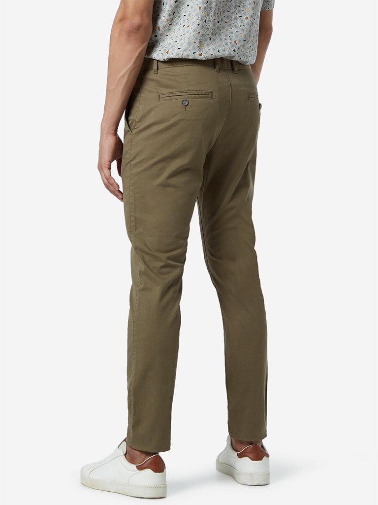 WES Casuals Khaki Carrot Fit Chinos
