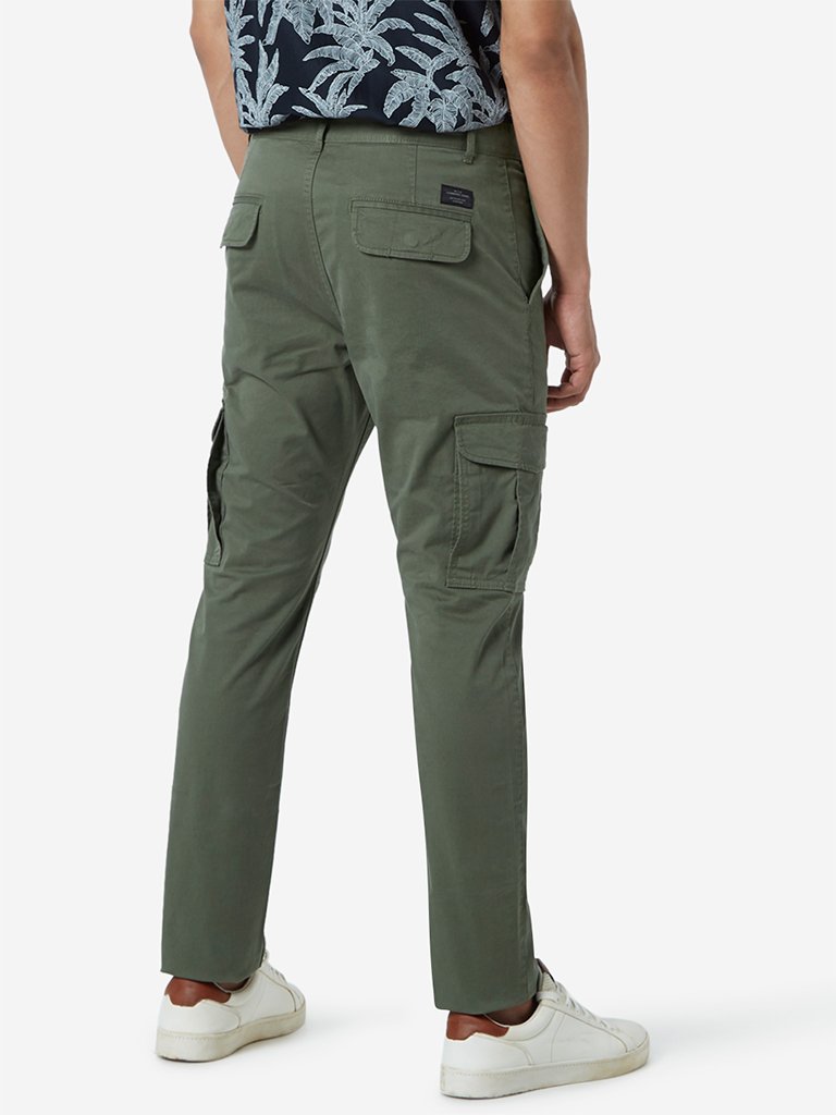 WES Casuals Olive Slim Fit Cargo Pants