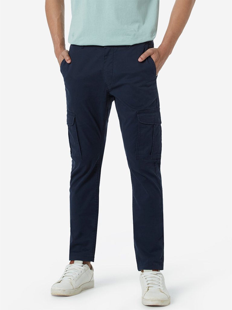 WES Casuals Navy Slim Fit Cargo Pants