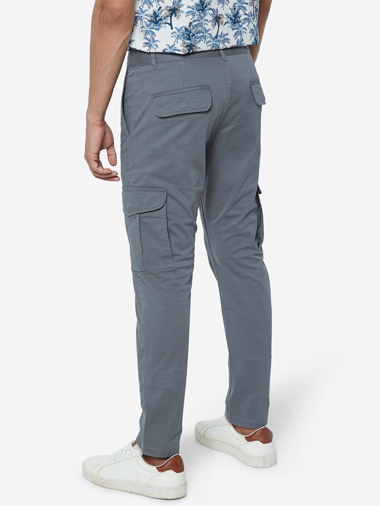 WES Casuals Grey Slim Fit Cargo Pants