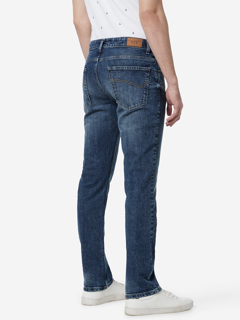 WES Casuals Blue Relaxed-Fit Jeans