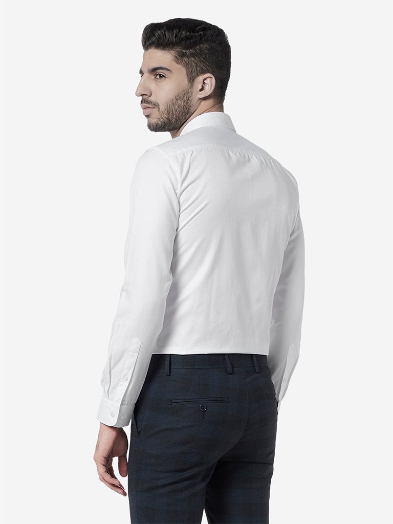 WES Formals White Self-Patterned Slim Fit Shirt