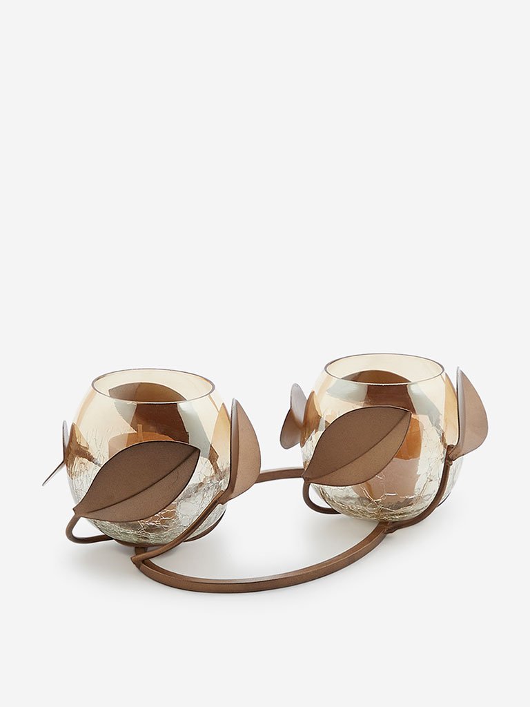 Westside Home Brown Oval Double Lotus Candle Stand