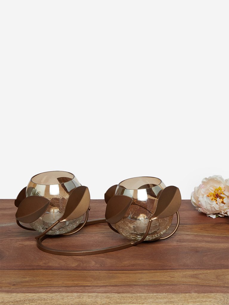 Westside Home Brown Oval Double Lotus Candle Stand