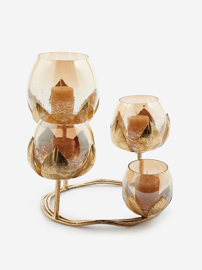 Westside Home Gold Four-Lotus Candle Stand