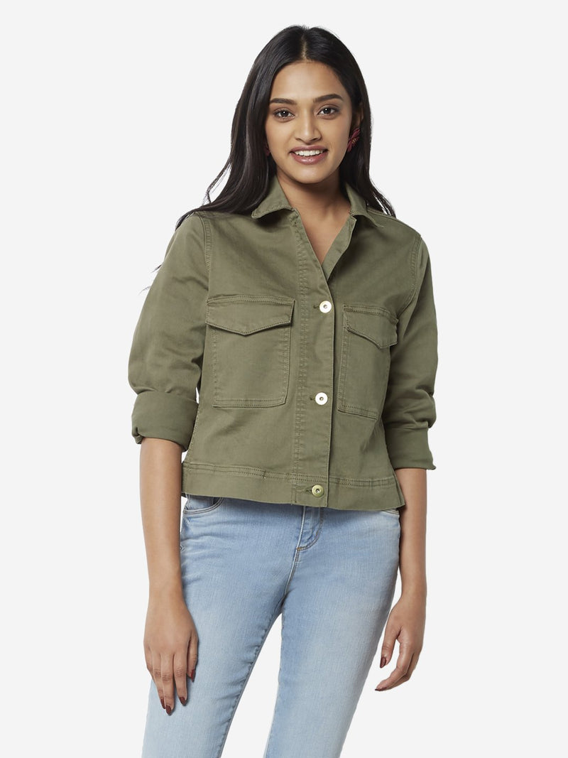 LOV Sage Green Denim Shanaya Crop Jacket