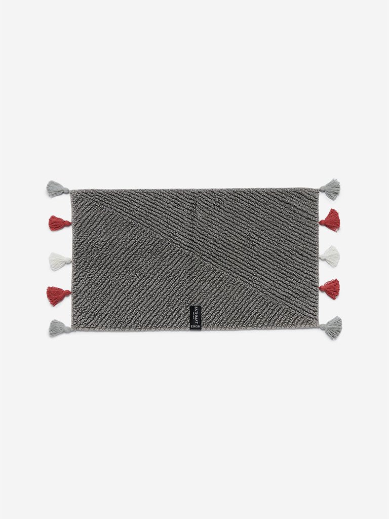 Westside Home Grey Tasseled Anti-Slip Bath Mat