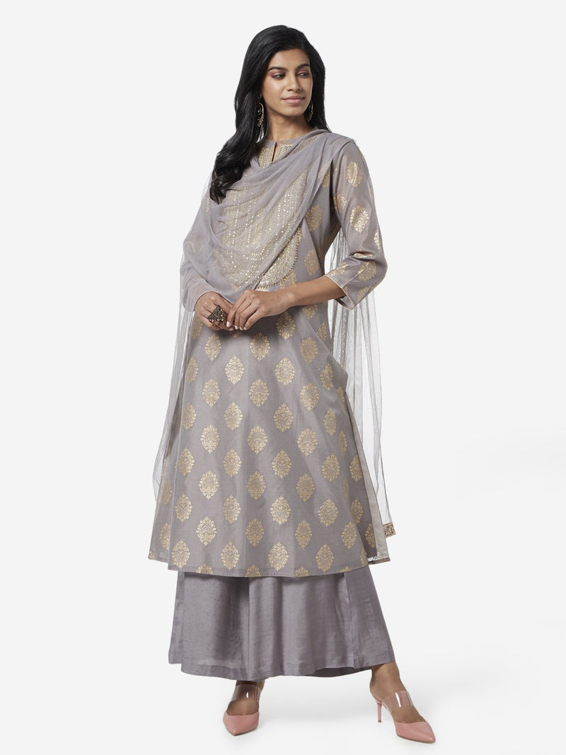 Vark Grey A-line Kurta And Palazzos Set