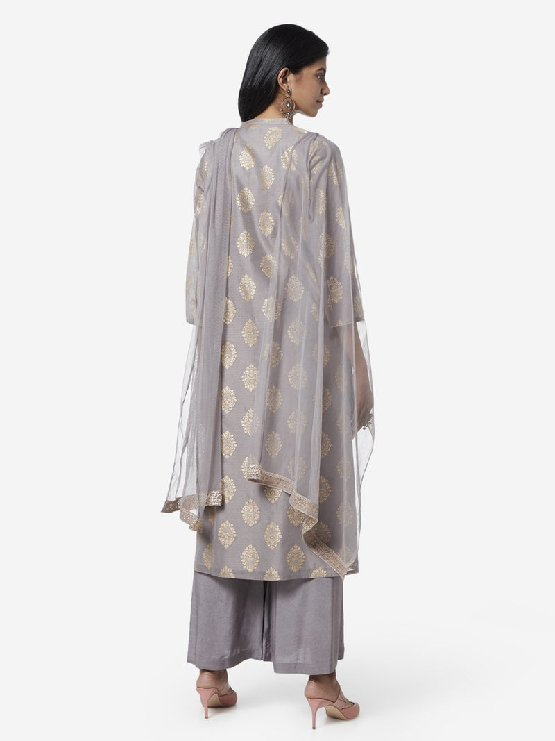 Vark Grey A-line Kurta And Palazzos Set