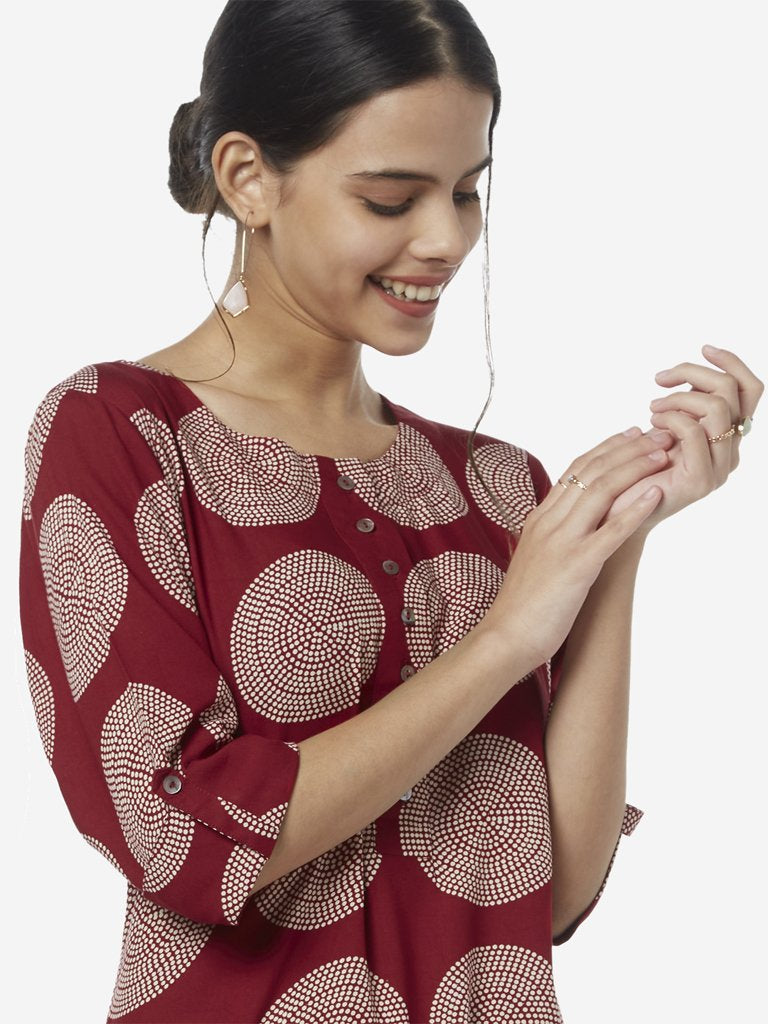 Utsa Red High Low Bandhini Printed Kurta