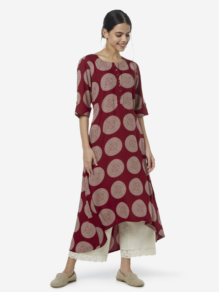 Utsa Red High Low Bandhini Printed Kurta