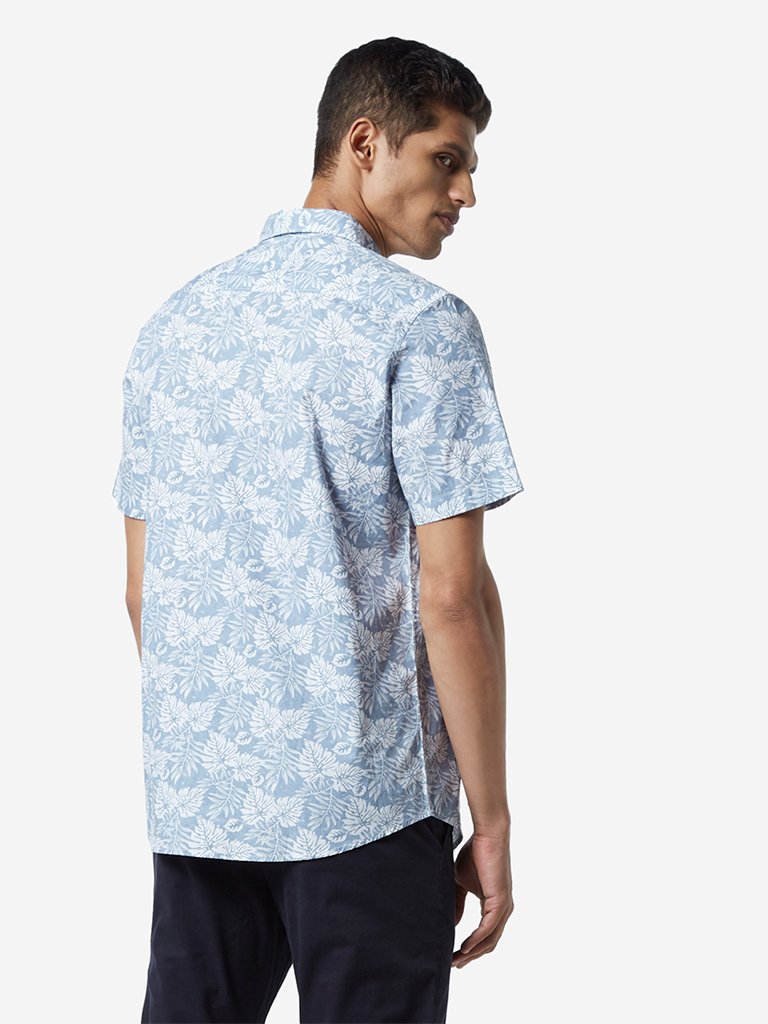 WES Casuals Light Blue Tropical Slim Fit Shirt