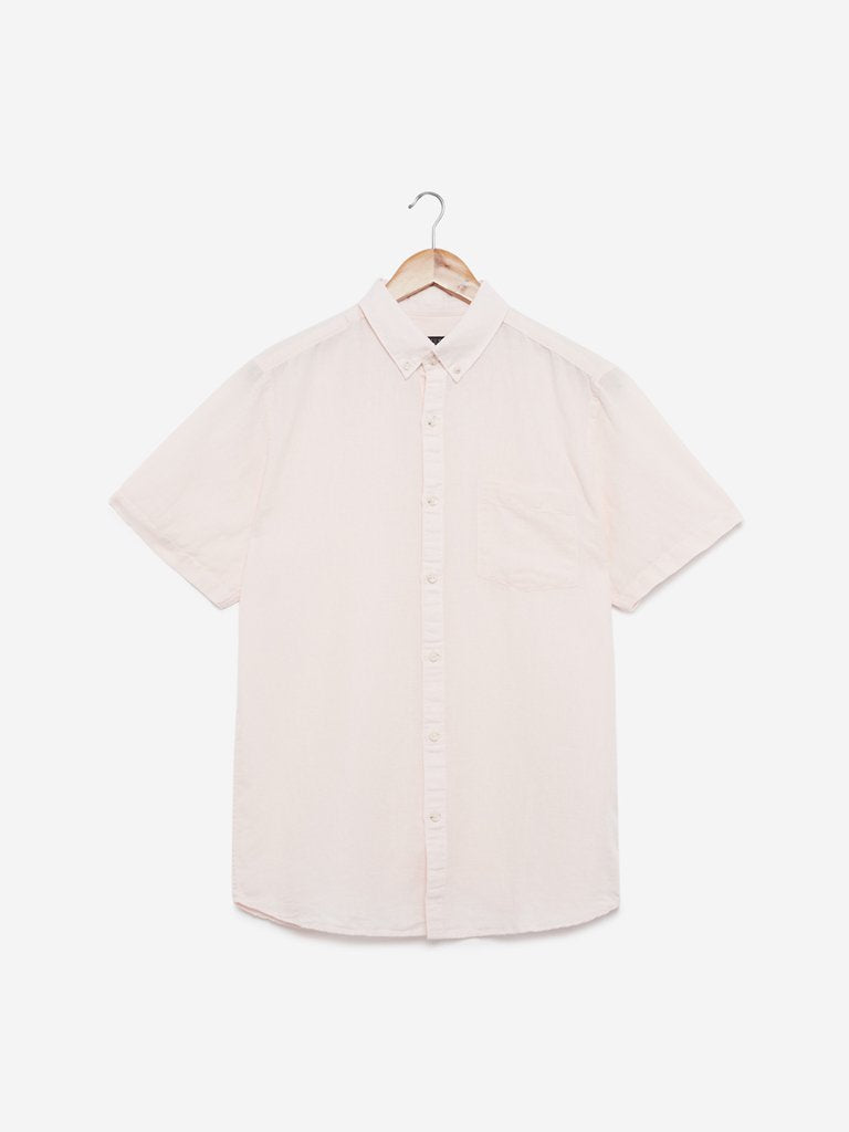 WES Casuals Light-Pink Slim Fit Casual Shirt