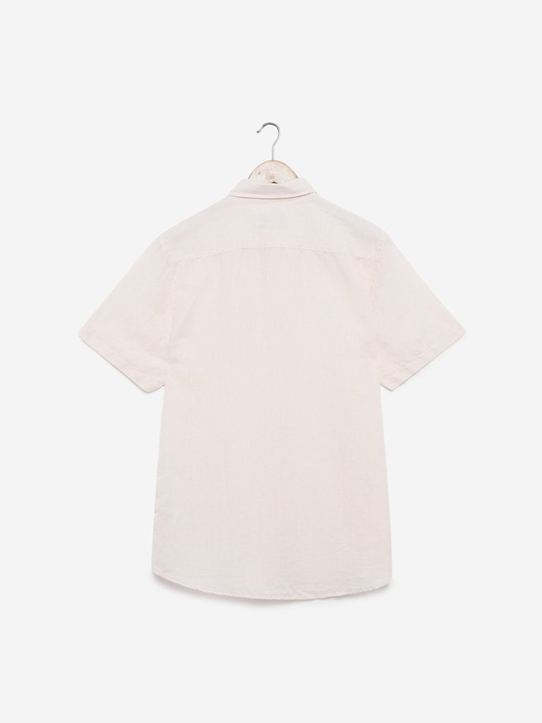 WES Casuals Light-Pink Slim Fit Casual Shirt