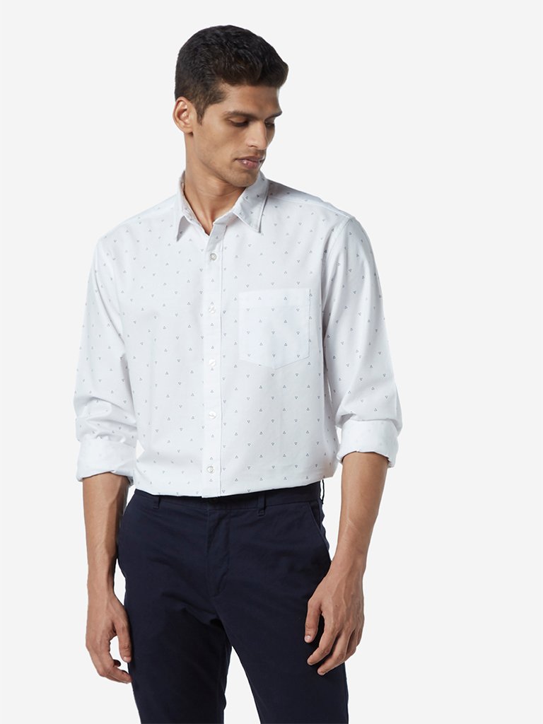 WES Casuals White Printed Relaxed Fit Shirt